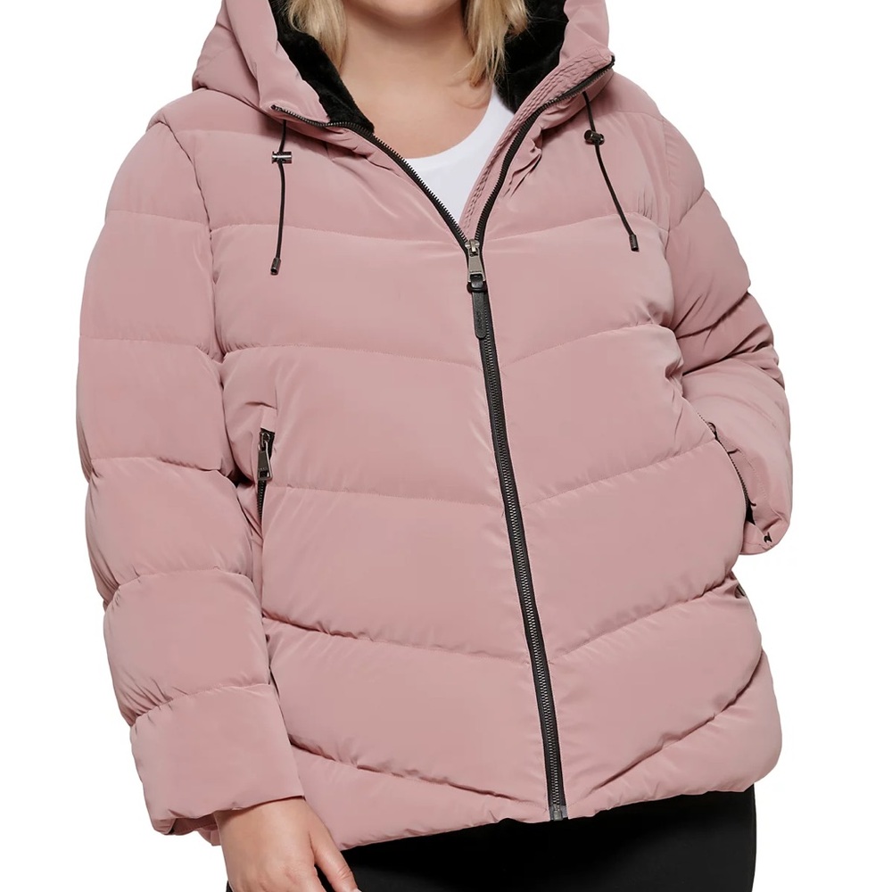 DKNY Pink Puffer Jacket with Hood M